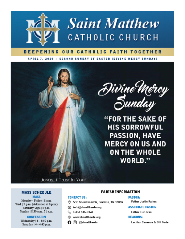 View the Divine Mercy Sunday (April 7) bulletin